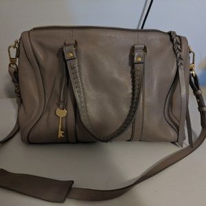 Fossil Kendall Large Satchel in Grey